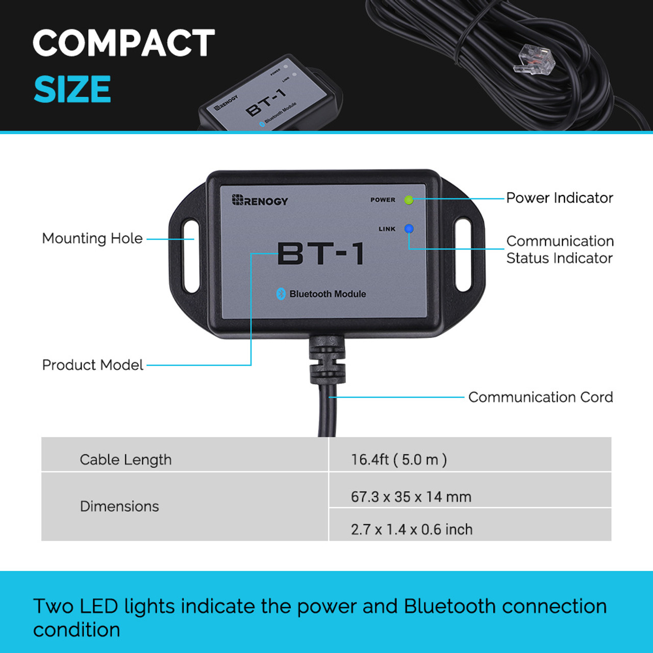 Renogy Controller Wanderer - Modul Bluetooth Renogy RJ12 Port Komunikasi